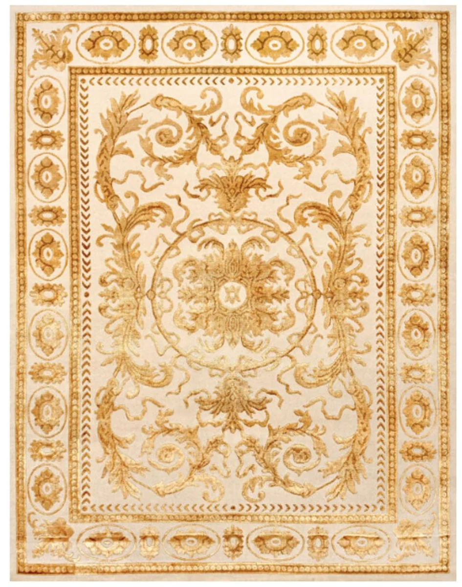 Luxury Baroque Living Room Carpet Cream / Gold - Various Sizes