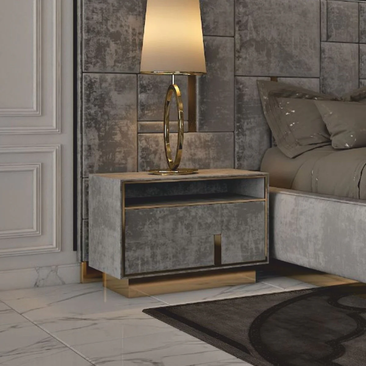Luxury Bedside Table Gray / Gold - Luxury Hotel & Bedroom Furniture