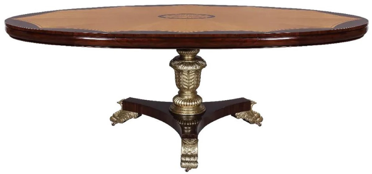 Luxury Baroque Dining Table Dark Brown / Natural / Silver - Oval Baroque Style Solid Wood Kitchen Table - Luxury Dining Room Furniture in Baroque Style - Baroque Dining Room Furniture
