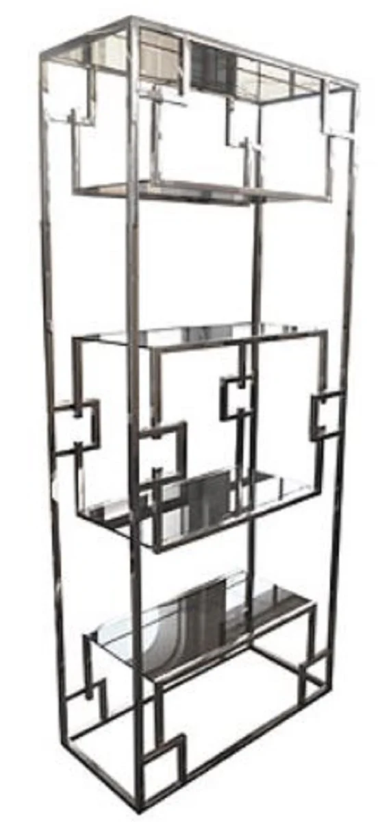 Luxury shelf cabinet silver 85 x 40 x H. 200 cm - stainless steel cabinet with glass shelves - living room cabinet - living room furniture
