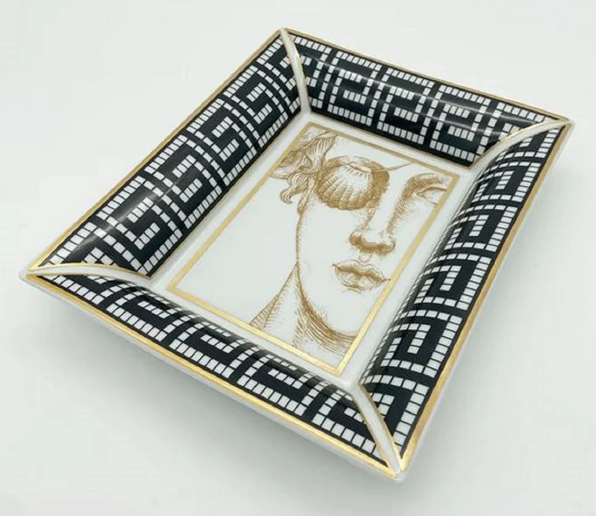 Luxury decorative bowl woman with eye patch white / black / gold 20.5 x 17.5 x H. 13.5 cm - Hand-painted porcelain bowl - Luxury quality - Made in Italy