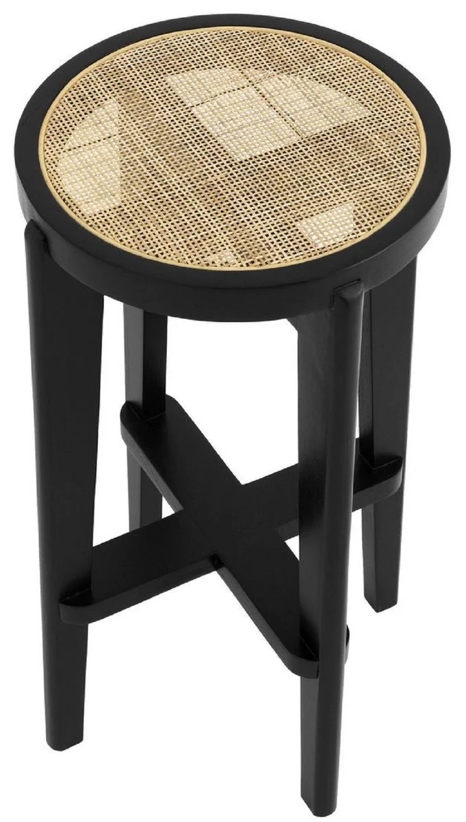 Luxury bar stool black / natural color Ø 44 x H. 76.5 cm - round solid wood bar chair - bar furniture