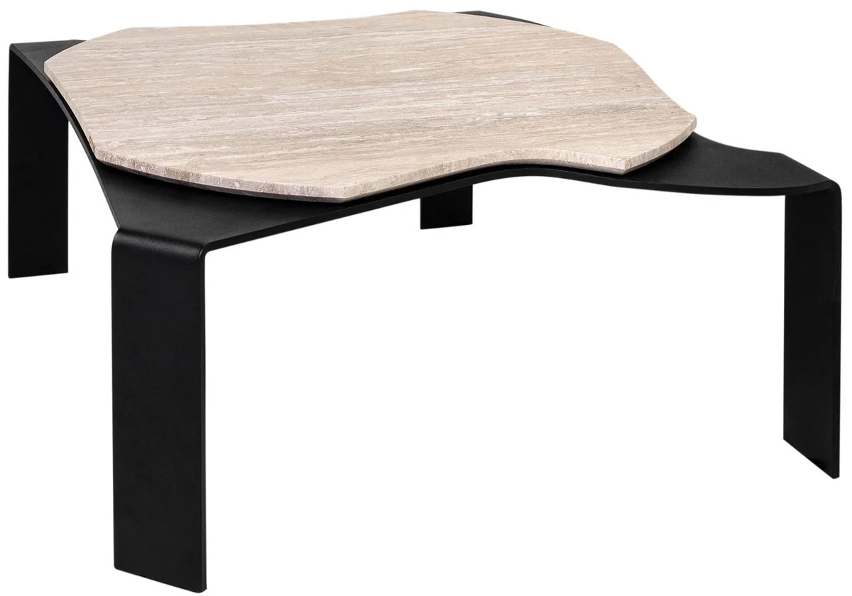 Luxury coffee table black / beige 75.5 x 78 x H. 32.5 cm - designer living room table with marble top