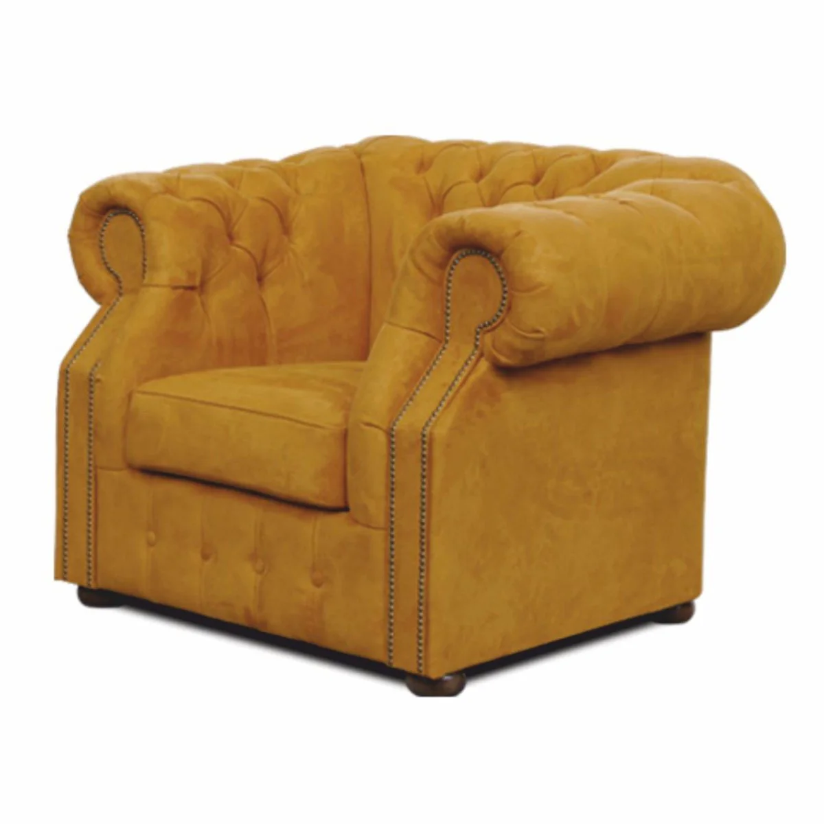Luxury Chesterfield velvet armchair ocher / dark brown - Chesterfield furniture
