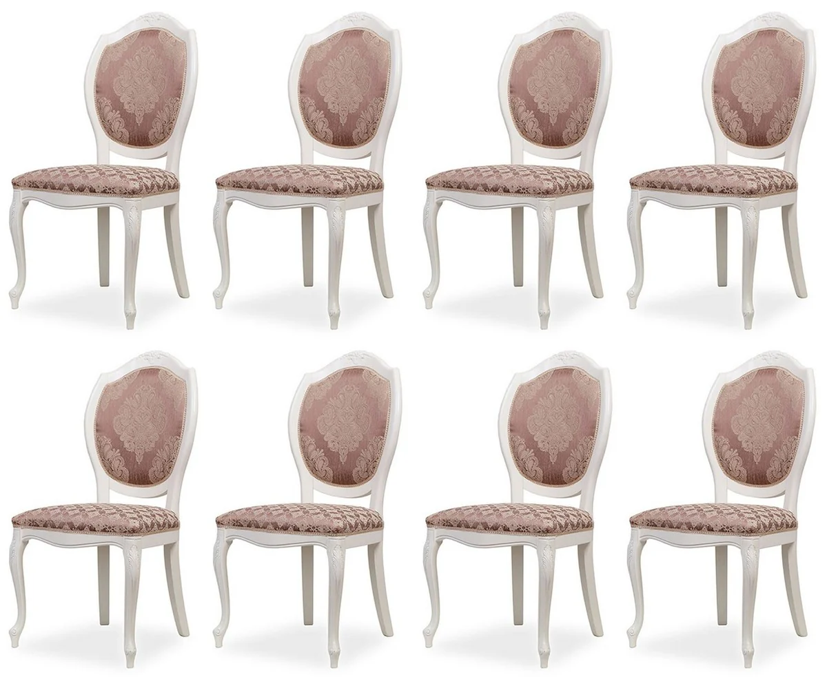 Luxury Baroque Dining Room Chair Set of 8 Purple / Beige / White - Baroque Style Kitchen Chairs - Magnificent Luxury Dining Room Furniture in Baroque Style - Noble & Magnificent