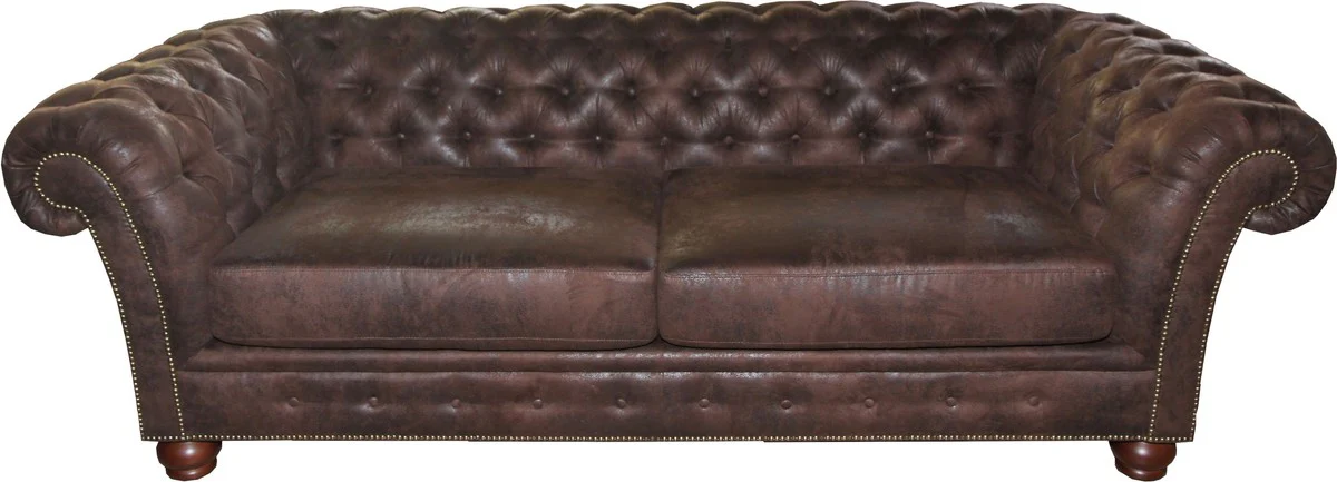 Limited Edition Designer Chesterfield 3-er Sofa Braun B 226 cm - Club Möbel