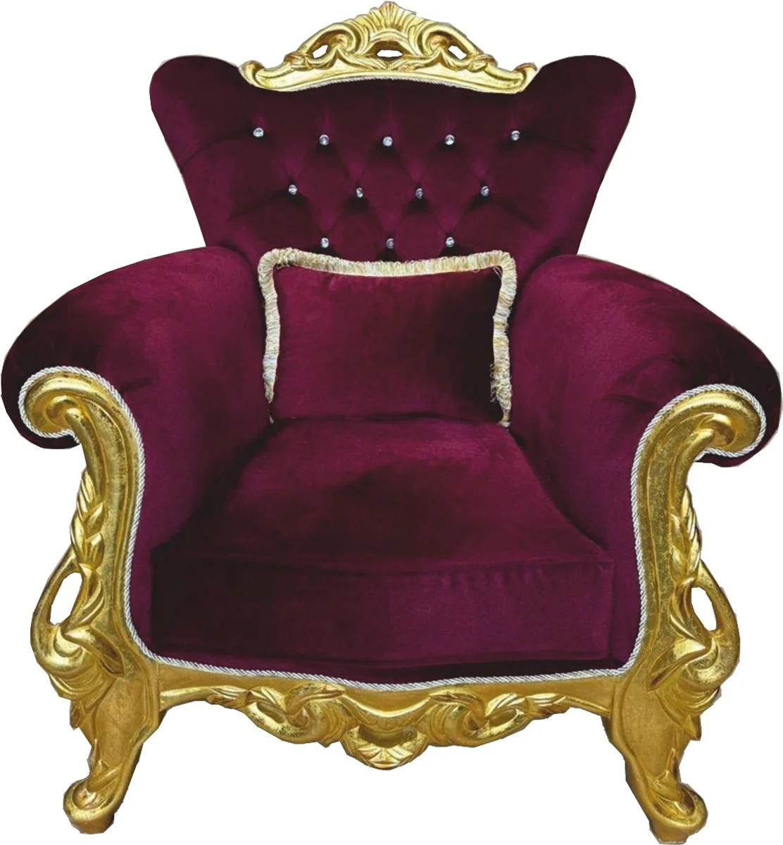 Luxus Barock Sessel mit Glitzersteinen Bordeauxrot / Gold - Barockstil Möbel