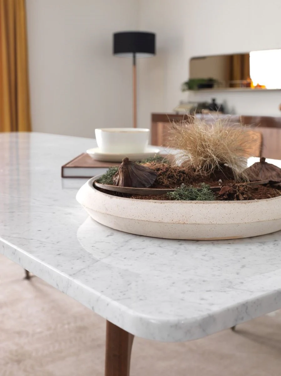 Luxury dining table white / brown 240 x 100 x H. 75 cm - Rectangular dining room table with marble top - Dining room furniture - Luxury furniture - Luxury dining room furnishings