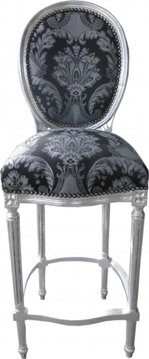 Baroque Bar Chair Black Pattern / Silver - High Chair Bar Chair Bar Stool - Club Furniture