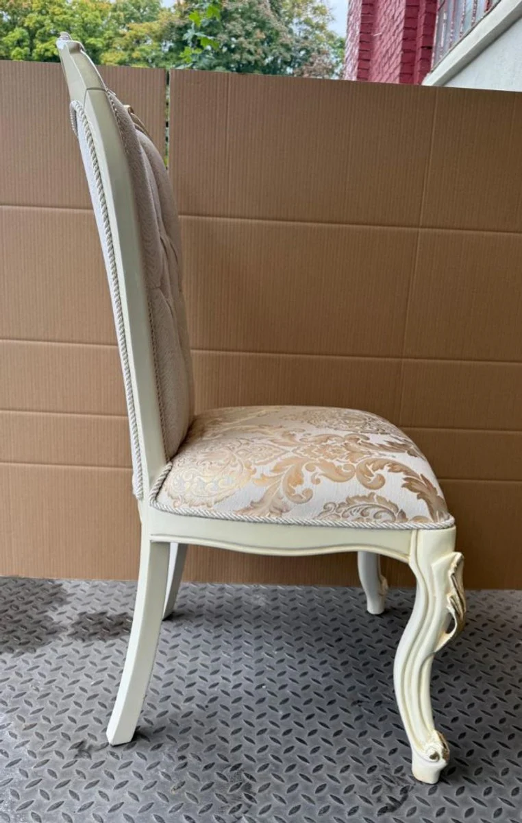 Luxus Barock Esszimmer Stuhl Weiß / Creme / Gold H. 113 cm - Esszimmer Möbel