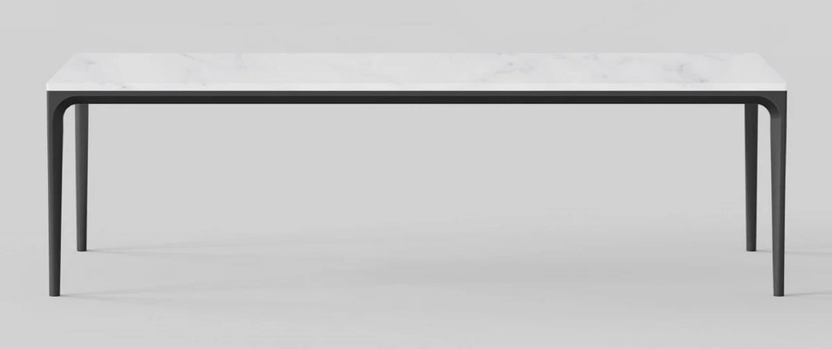 Luxury dining table with artificial marble table top white / matt black 240 cm