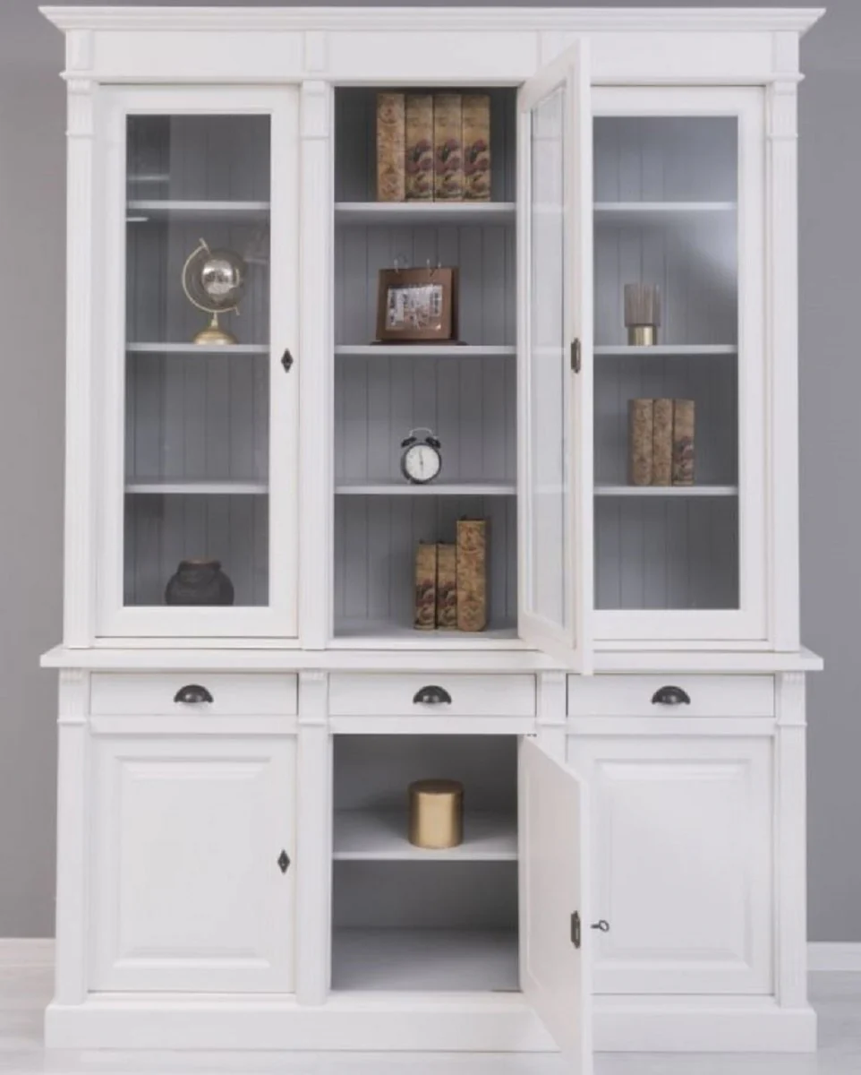 Country house style bookcase white / gray 183 x 51 x H. 240 cm - solid wood cabinet - shelf cabinet - living room cabinet - office cabinet - country house style furniture