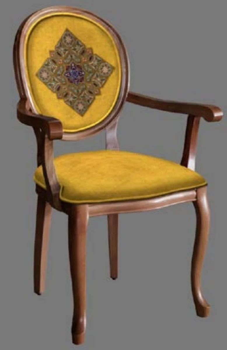 Baroque dining room chair gold / multicolored / brown - handmade antique style chair with armrests - dining room furniture in baroque style