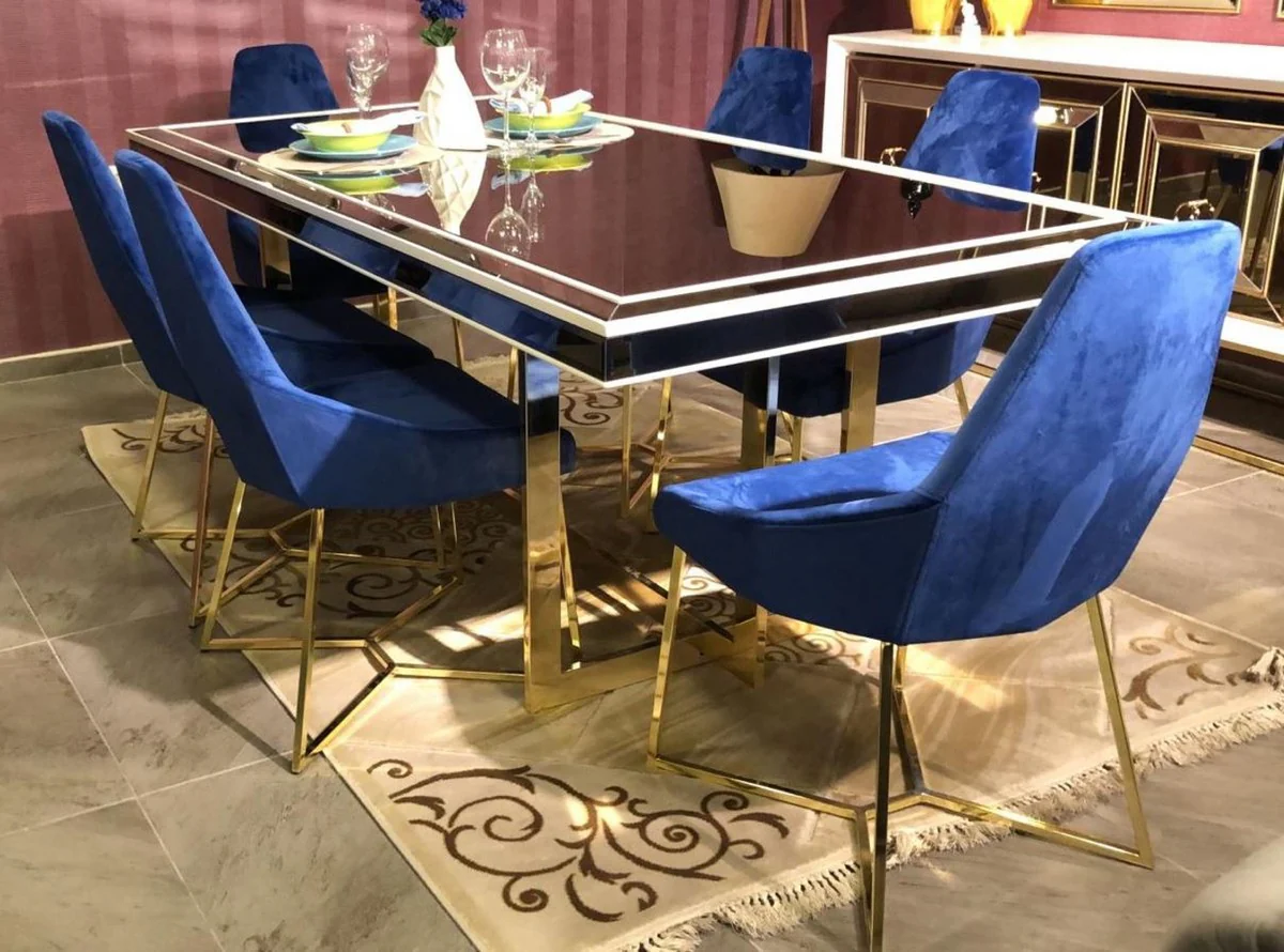 Luxury dining room chair set of 6 blue / gold 54 x 53 x H. 98 cm - Luxury kitchen chairs - Dining room furniture - Kitchen furniture - Luxury furniture - Luxury furnishings - Dining room furnishings