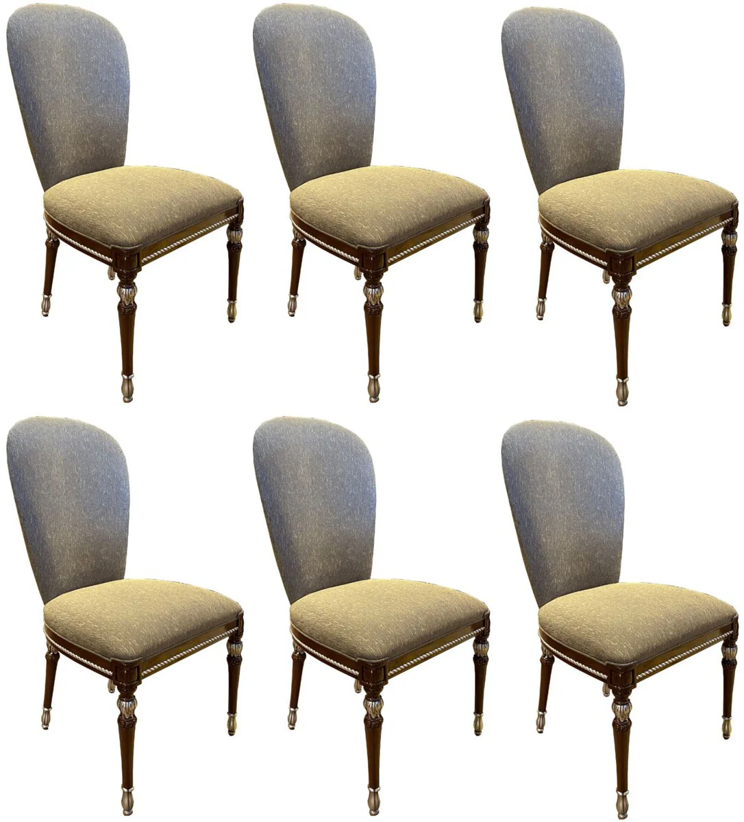 Luxury Baroque Dining Room Chair Set Gray / Brown / Silver 52 x 55 x H. 100 cm - Baroque Kitchen Chairs Set of 6 - Dining Room Furniture in Baroque Style