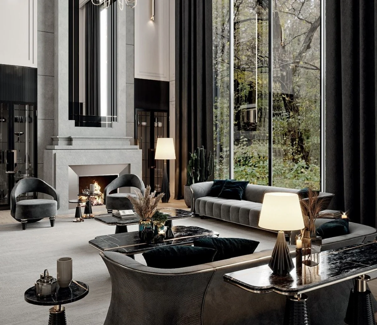 Luxury sofa gray / gold 260 x 100 x H. 79 cm - living room sofa - hotel sofa - living room furniture - hotel furniture - luxury furniture - living room furnishings - luxury furnishings