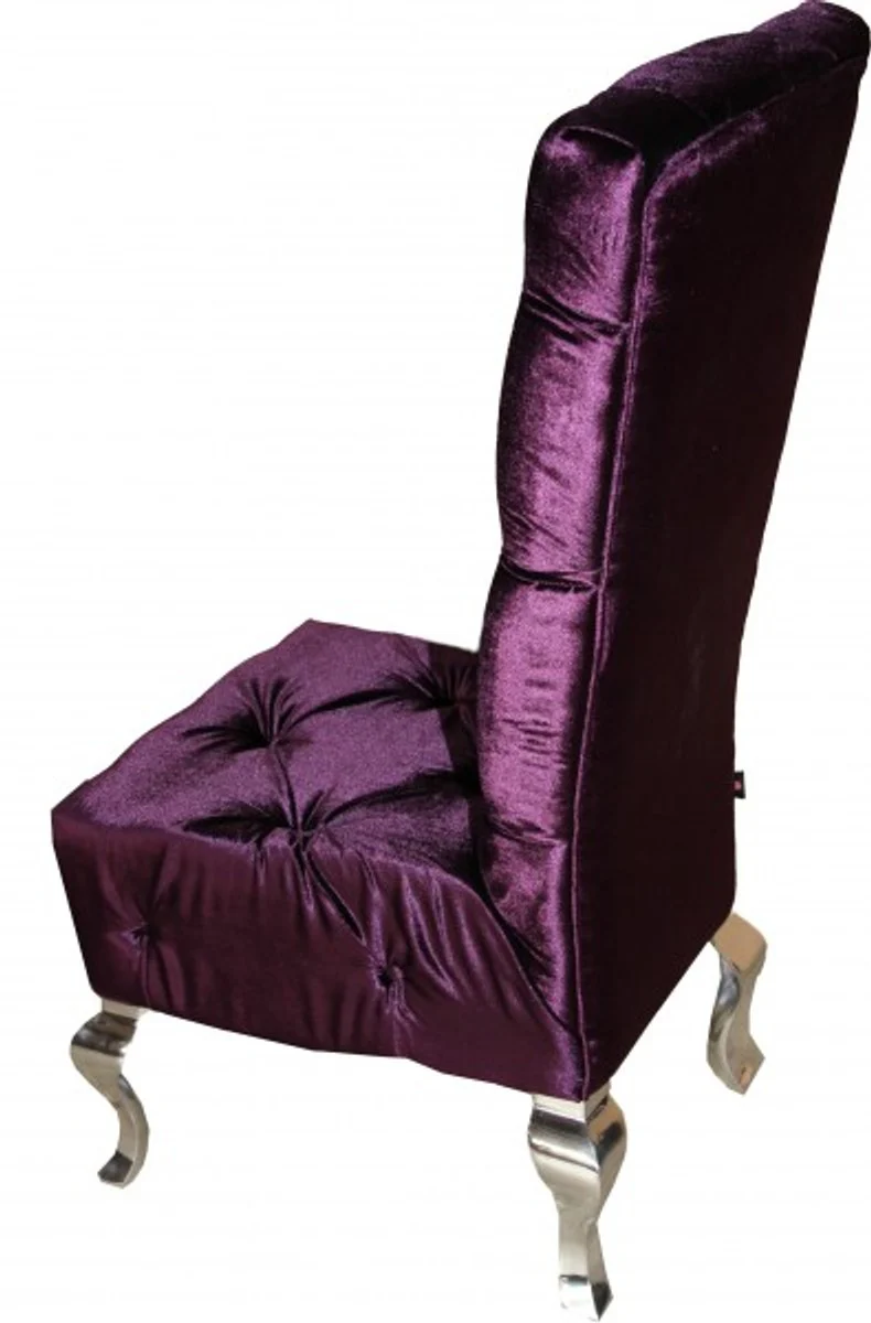 Baroque dining room chair purple / silver - designer chair - luxury quality high-back high-back chair