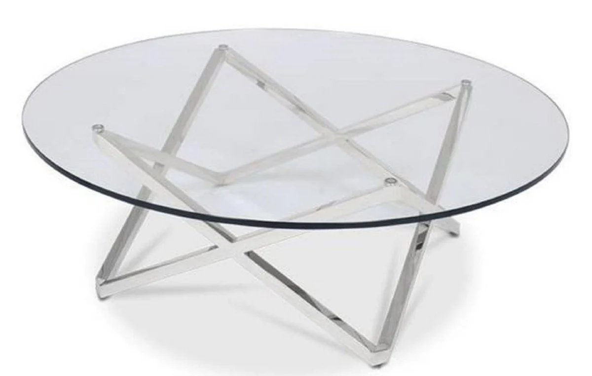 Luxury coffee table silver Ø 60 x H. 50 cm - Round living room table with glass top - Luxury living room furniture