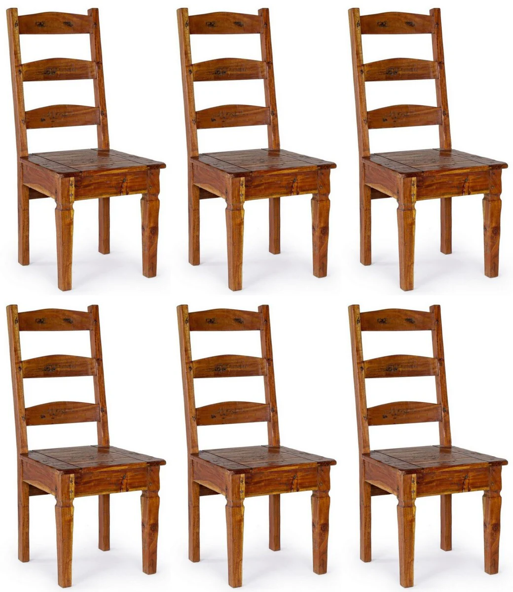 Country house style dining room chairs set of 6 brown / natural colors 45 x 45 x H. 105 cm - Rustic dining room chairs in country house style - Rustic dining room furniture - Country house style dining room furniture