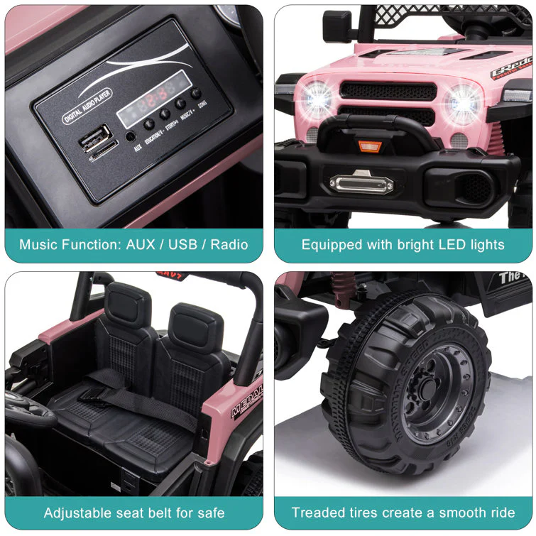 Ride On Truck Dual Drive 12V 4,5A.H mit 2,4G Fernbedienung Geländewagen Pink