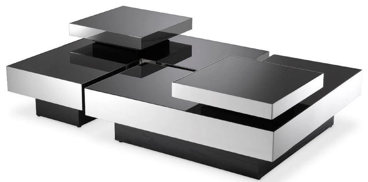 Luxury coffee table set silver / black - 2 L-shaped living room tables with 2 square trays - Living room furniture - Luxury collection