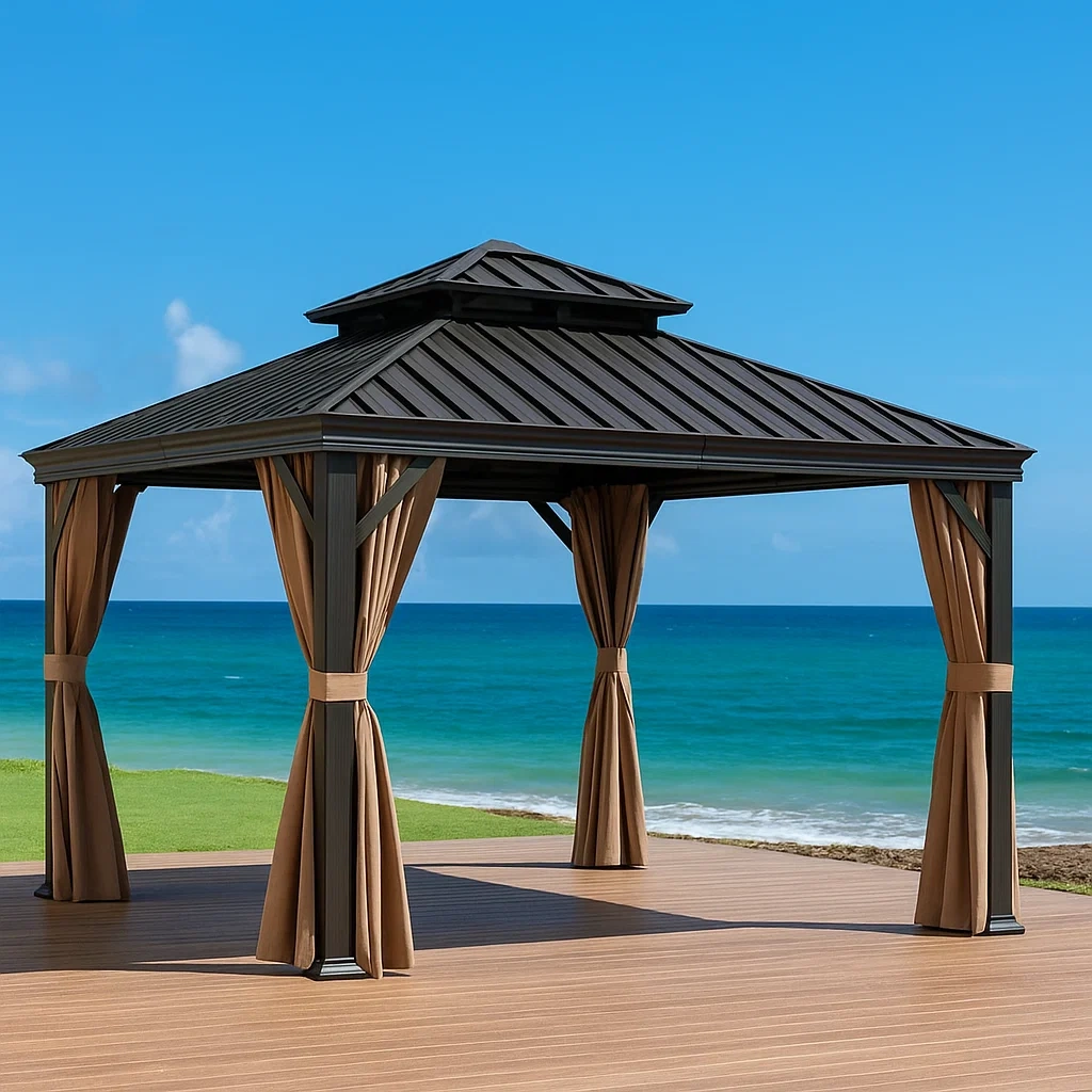 Gartenpergola mit Schattierungstuch, schwarz, Aluminium und Stoff, für den Außenbereich, 305 x 305 x 292 cm