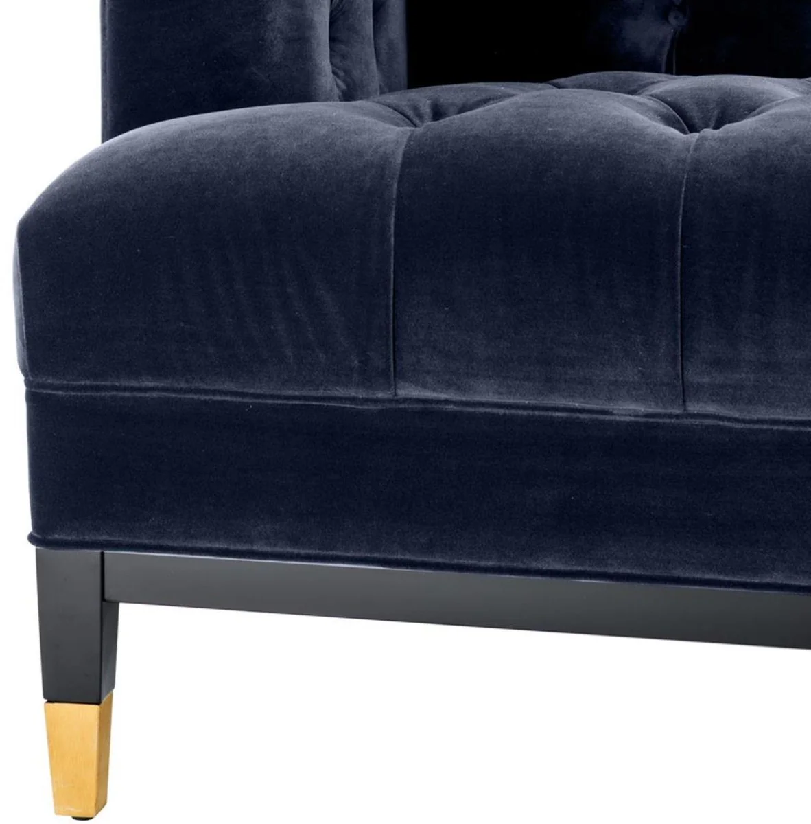 Luxury living room sofa midnight blue / black / brass 230 x 85 x H. 79 cm - Chesterfield velvet sofa