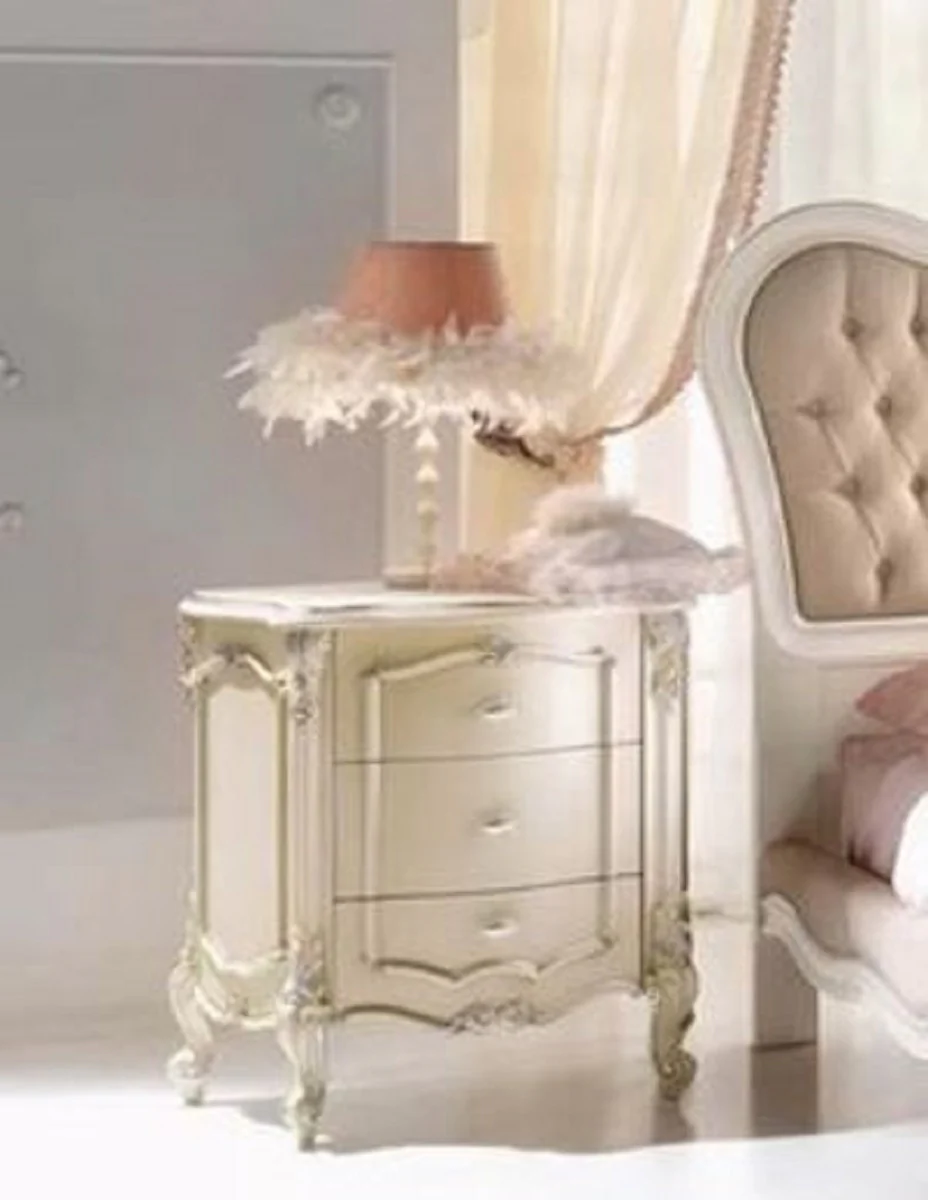 Luxury Baroque Nightstand Cream / Silver - Handmade Baroque Bedside Table with 3 Drawers - Baroque Bedroom Furniture - Luxury Quality - Made in Italy