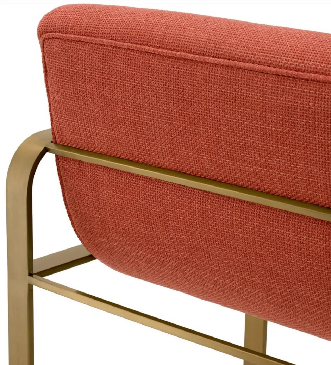 Luxury bar chair with armrests orange / brass 53.5 x 57.5 x H. 107 cm - Padded stainless steel bar stool - Bar furniture - Luxury furniture - Luxury quality