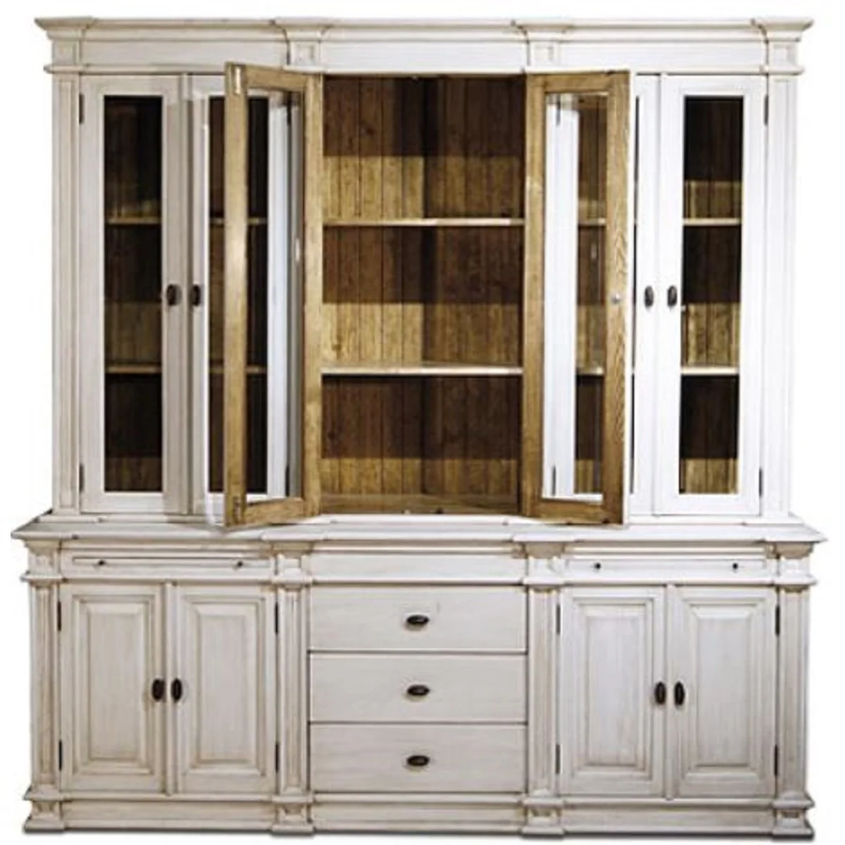 Country house style kitchen cabinet antique white / brown 225 x 53 x H. 230 cm - 2-part kitchen cabinet with 10 doors and 3 drawers