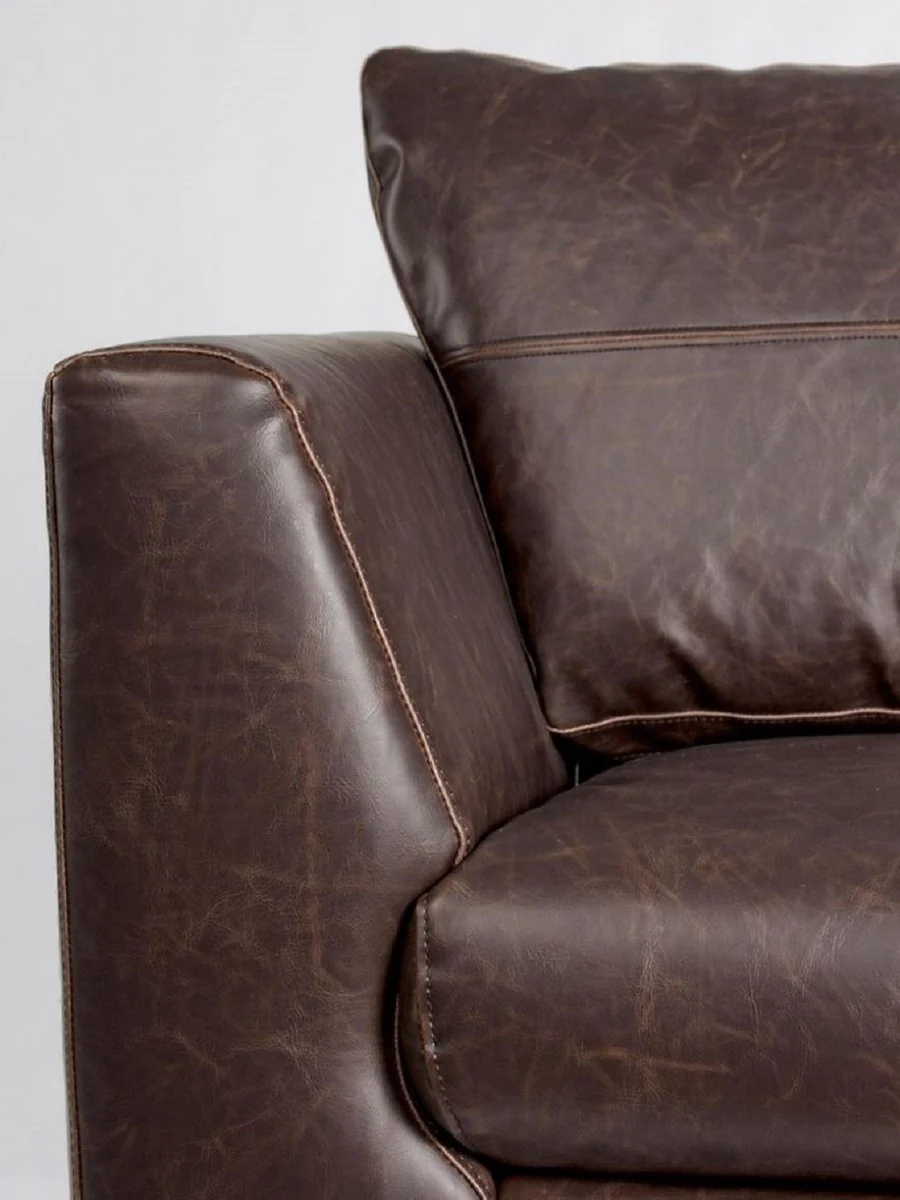 Luxury faux leather 2-seater sofa dark brown / natural color 155 x 90 x H. 82 cm - living room sofa - living room furniture - faux leather furniture - luxury furniture - luxury furnishings