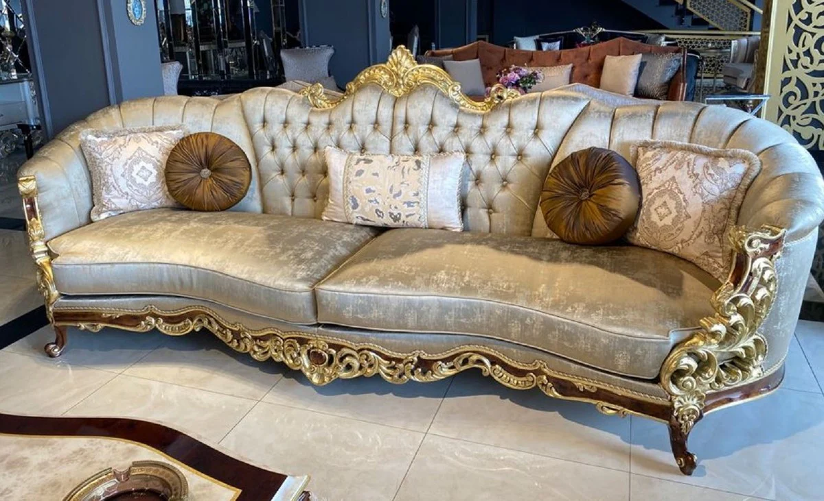 Luxury Baroque Sofa Silver / Brown / Gold - Magnificent Baroque Style Living Room Sofa - Baroque Living Room Furniture