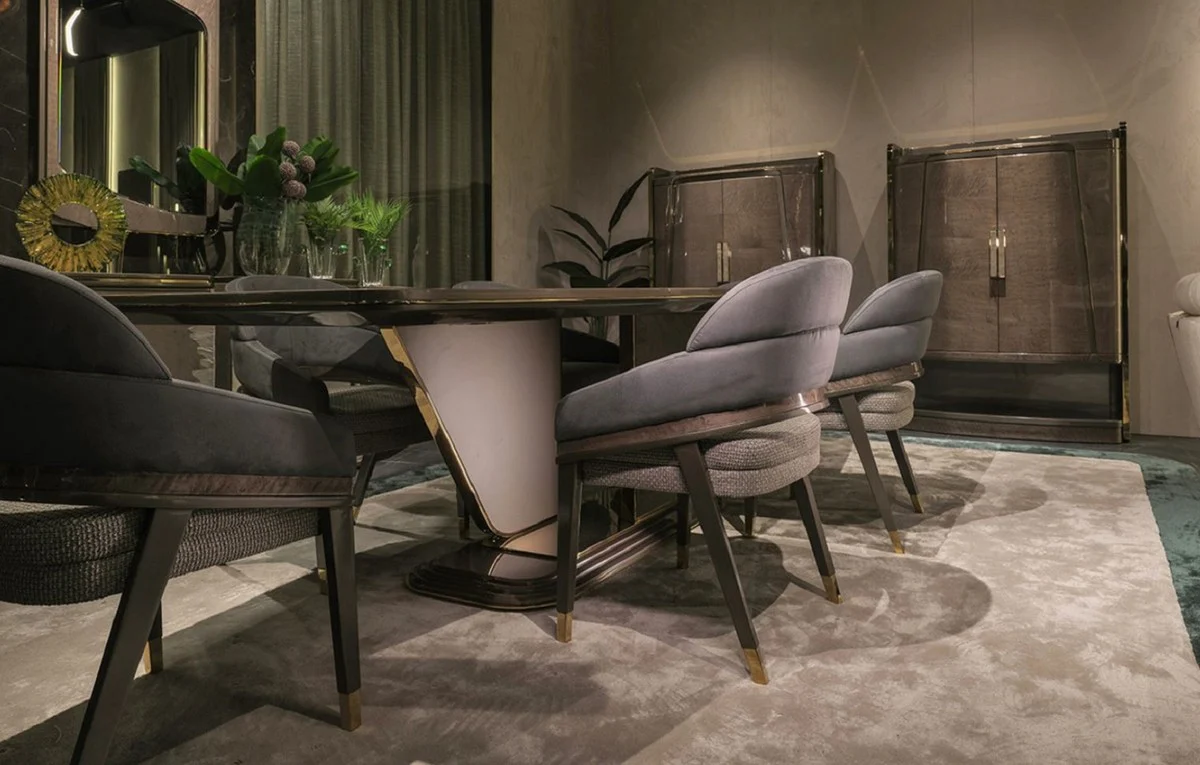 Luxury dining table gray / gold 252 x 112 x H. 79 cm - solid wood dining room table - dining room furniture - luxury furniture - luxury furnishings
