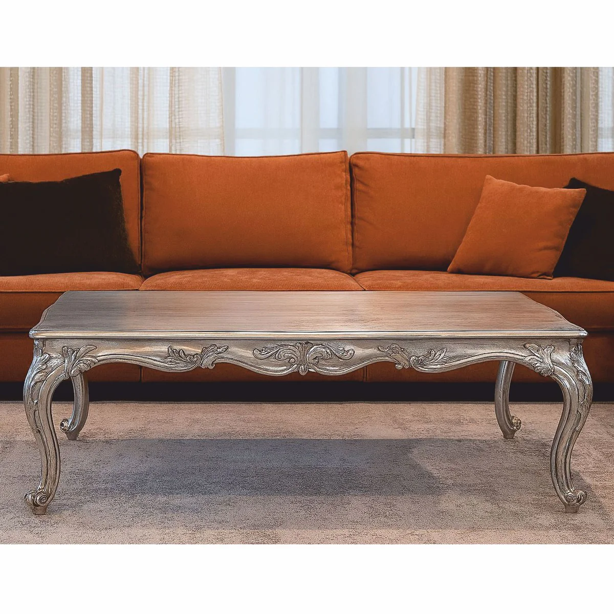 Luxury Baroque Coffee Table Silver 135 cm - Baroque Furniture - Made in Italy