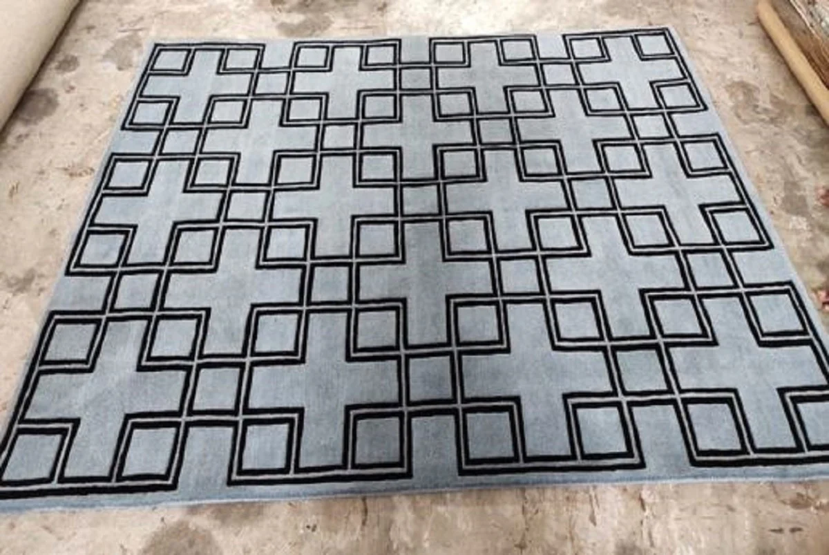 Luxus Wollteppich Grau / Schwarz 170 x 230 cm - Rechteckiger Design Teppich - Handgetufteter Wohnzimmer Woll Teppich - Luxus Qualität