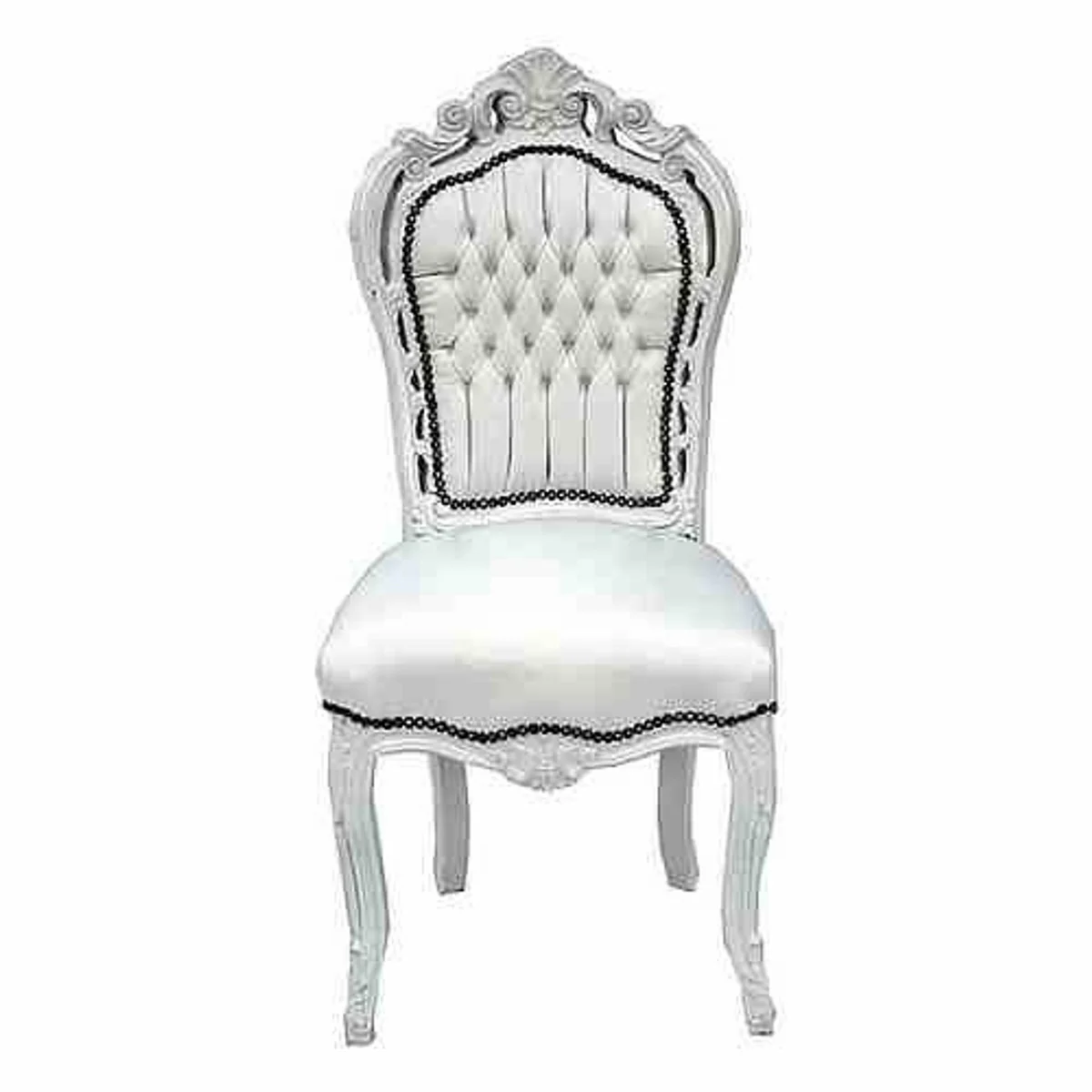 Baroque dining room chair white / white leather look furniture antique style