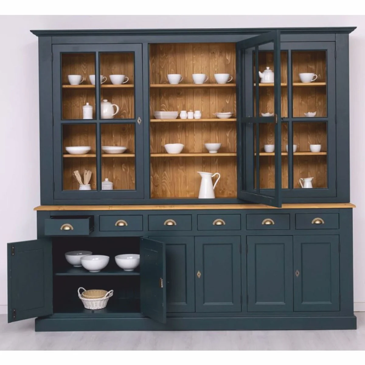 Country house style dining room cabinet dark blue / natural color 245 cm - dining room furniture