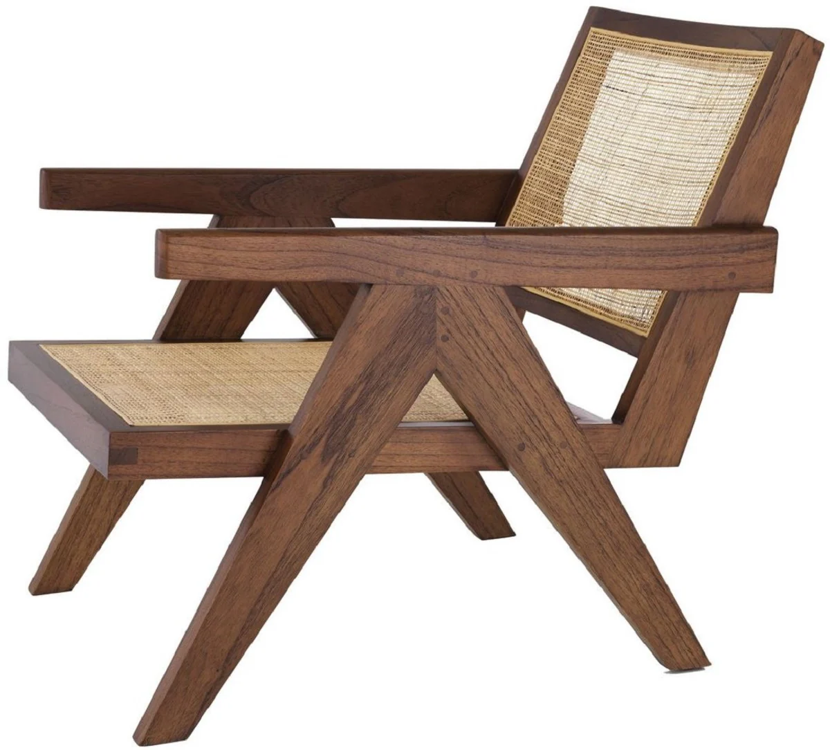 Designer chair brown / natural colors 58 x 82 x H. 70 cm - solid wood chair with armrests and hand-woven rattan weave - luxury living room furniture