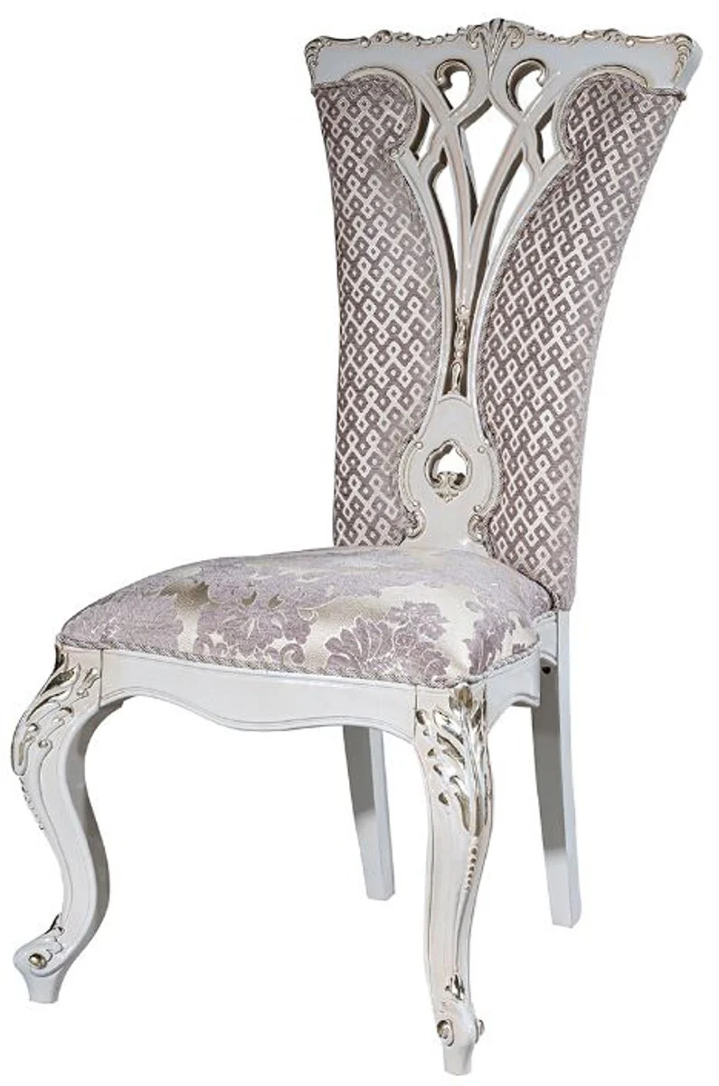 Luxury Baroque Dining Room Set Purple / Beige / White / Gold - 1 Oval Dining Table & 6 Dining Chairs with Elegant Pattern - Baroque Dining Room Furniture - Noble & Magnificent