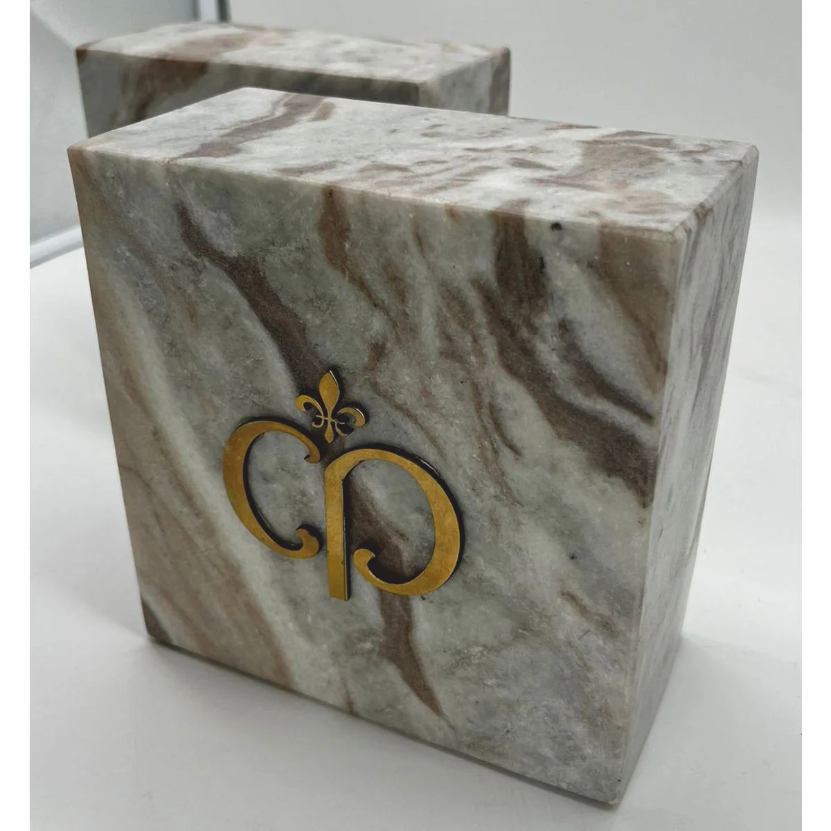 Luxury marble decorative bookends set grey-brown / gold