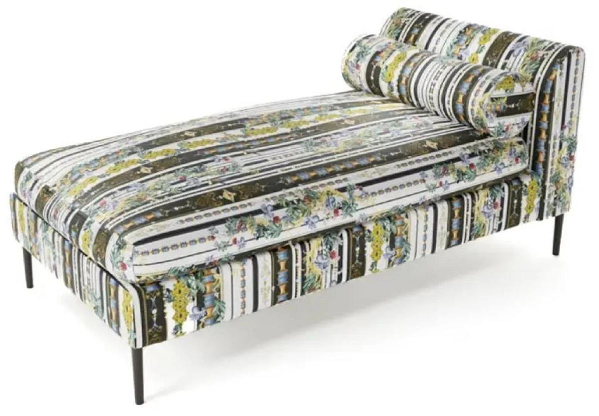 Luxury chaise longue with stripes multicolored / black 84 x 164 x H. 80 cm - Living room lounge chair - Recamiere - Living room furniture - Luxury furniture
