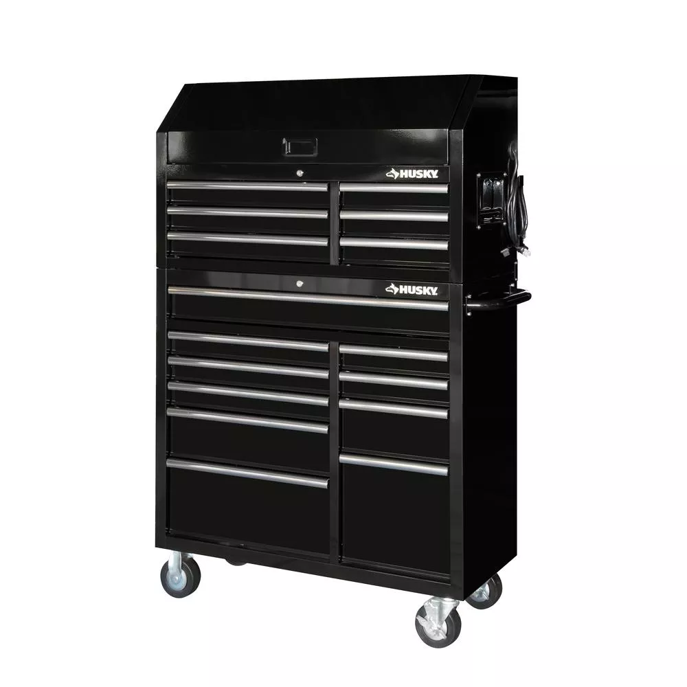 41 IN. X 24.5 IN D 16-DRAWER GLOSS BLACK TOOL CHEST UND CABINET COMBO