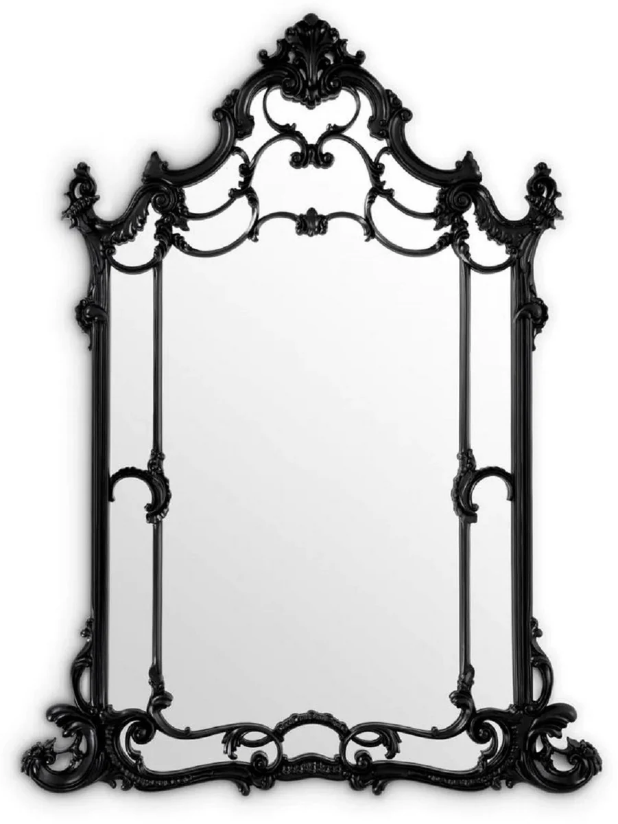 Luxus Barock Mahagoni Spiegel Schwarz - Prunkvoller Barockstil Wandspiegel aus handgeschnitztem Mahagoni Holz - Luxus Möbel im Barockstil - Prunkvolle Barock Möbel - Edel & Prunkvoll