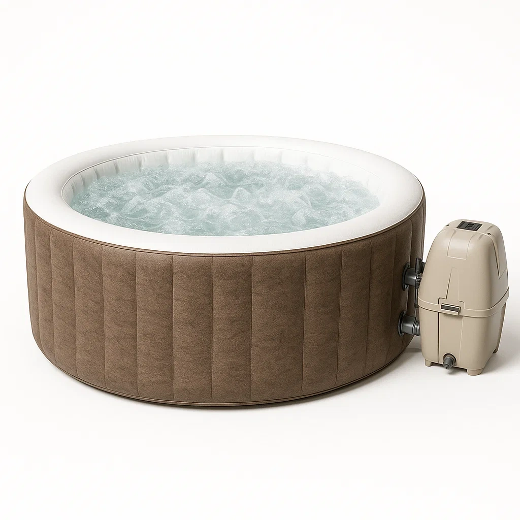 Aufblasbarer Whirlpool 196 x 196 x 71 cm, 4 Sitze, Beige/Weiß, runde Form quwcUJv374Ko