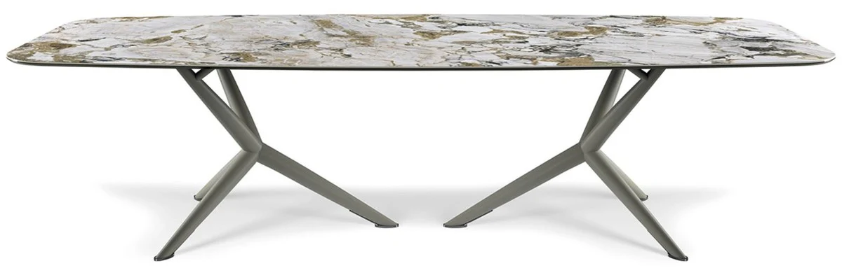 Luxury dining table multicolored / gray 300 x 120 x H. 75 cm - Dining room table with high-quality ceramic table top - Modern dining room furniture - Luxury quality - Made in Italy