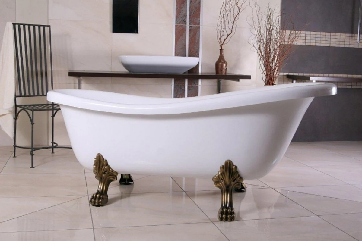 Freestanding luxury bathtub Art Nouveau Roma white/old gold 1560mm - Baroque bathroom - Retro antique bathroom