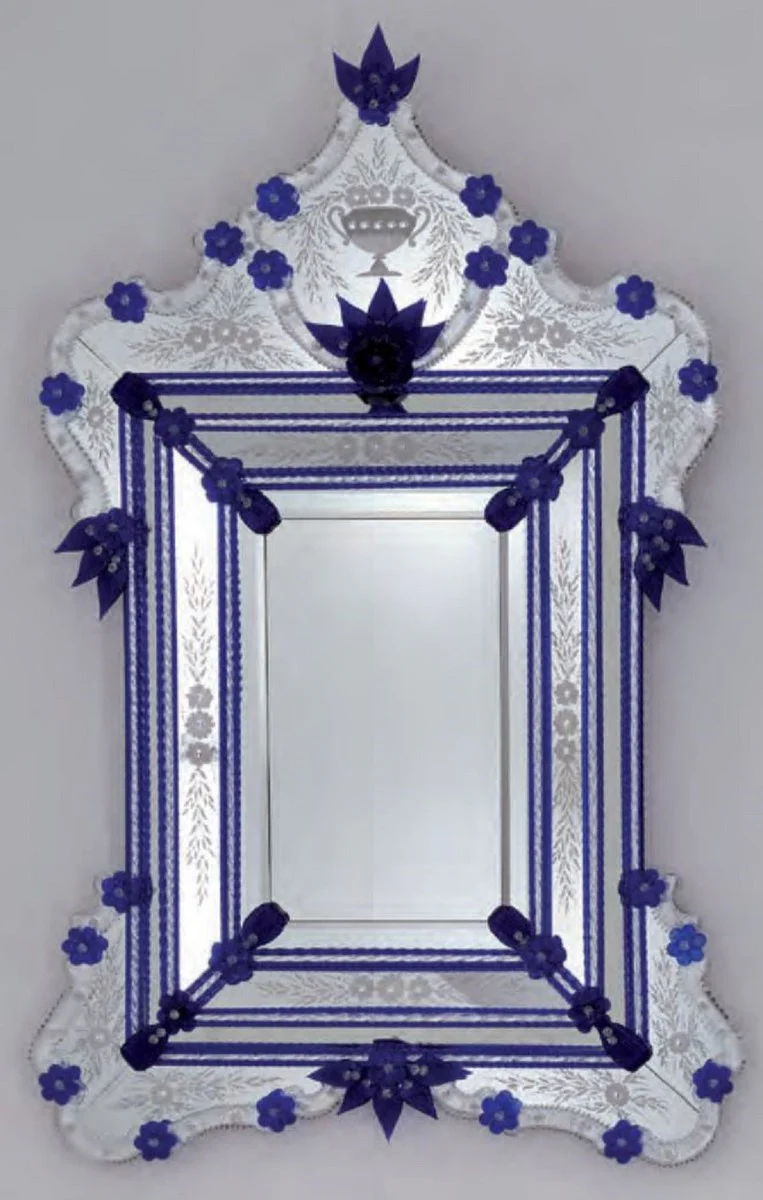 Luxus Barock Spiegel Royal Blau - Prunkvoller Wandspiegel im Venezianischen Stil - Hotel Möbel - Schloss Möbel - Barock Möbel - Luxus Möbel im Barockstil - Made in Italy