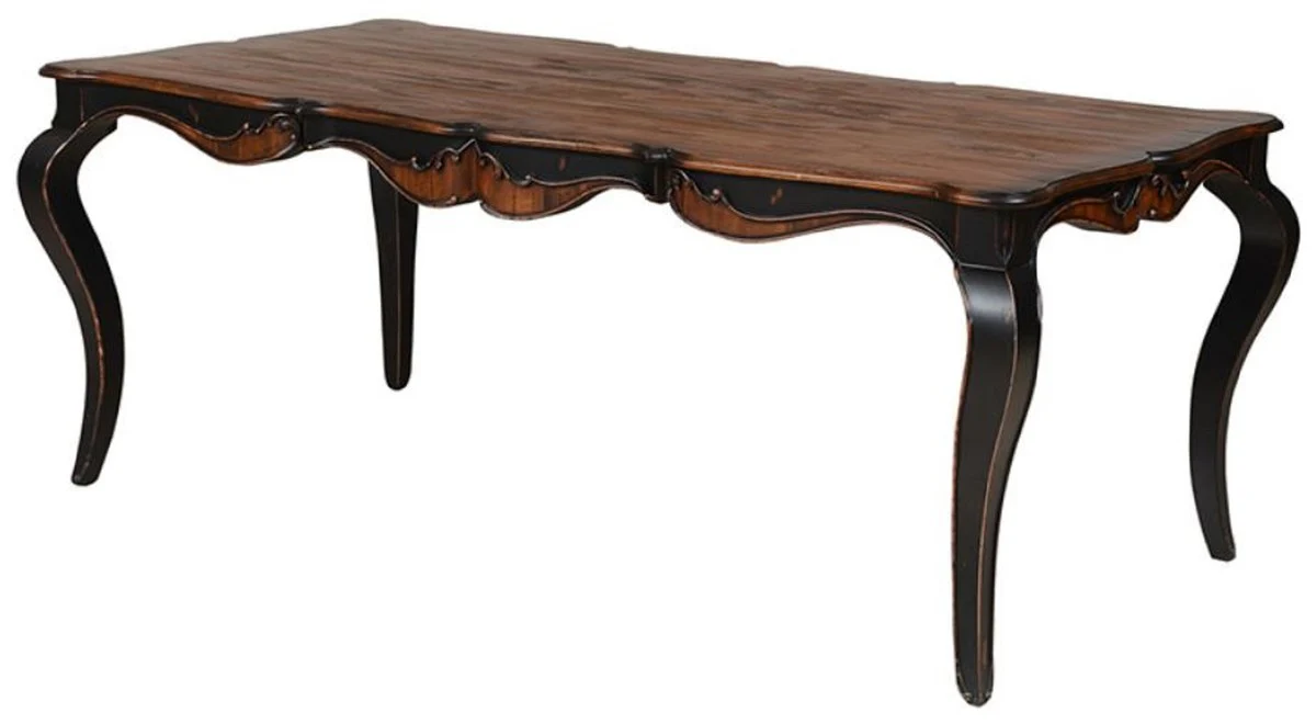 Luxury baroque dining table brown / antique black 202.5 x 102 x H. 78.5 cm - solid wood dining room table - luxury dining room furniture in baroque style - baroque furniture - baroque furnishings