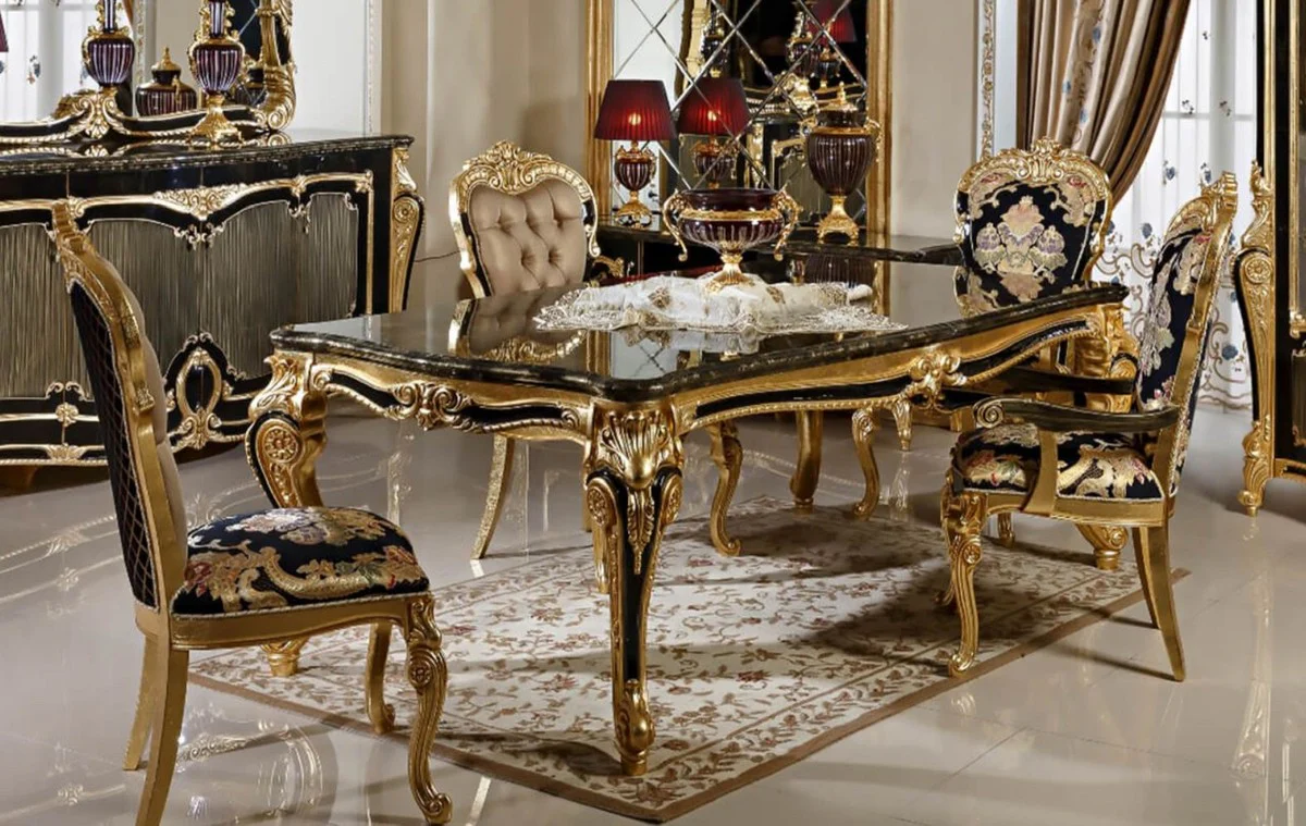 Luxury Baroque Dining Room Set Black/Multicolor/Gold