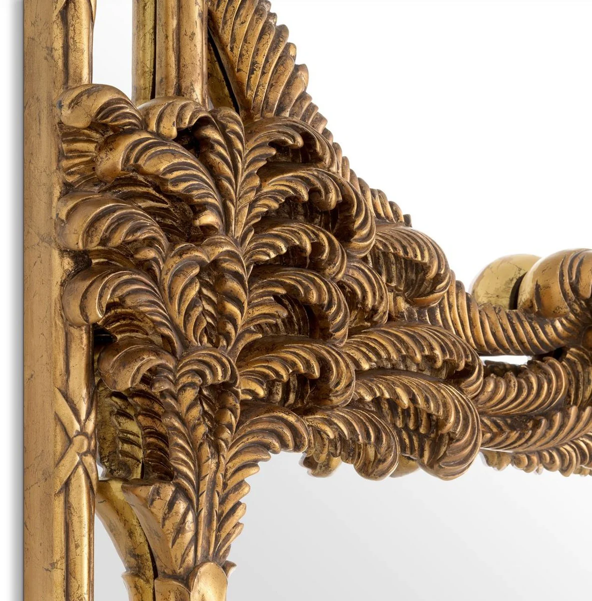 Luxury mahogany wall mirror antique gold 95 x 9.5 x H. 229.5 cm - Rectangular wardrobe mirror - Living room mirror - Wardrobe furniture - Living room furniture - Luxury furniture